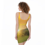 Sunrise Field Print Sleeveless Bodycon Dress