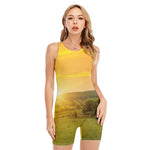 Sunrise Field Print Sleeveless One Piece Swimsuit