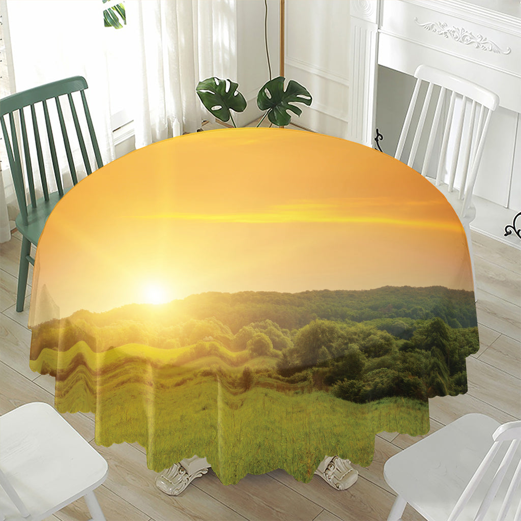 Sunrise Field Print Waterproof Round Tablecloth