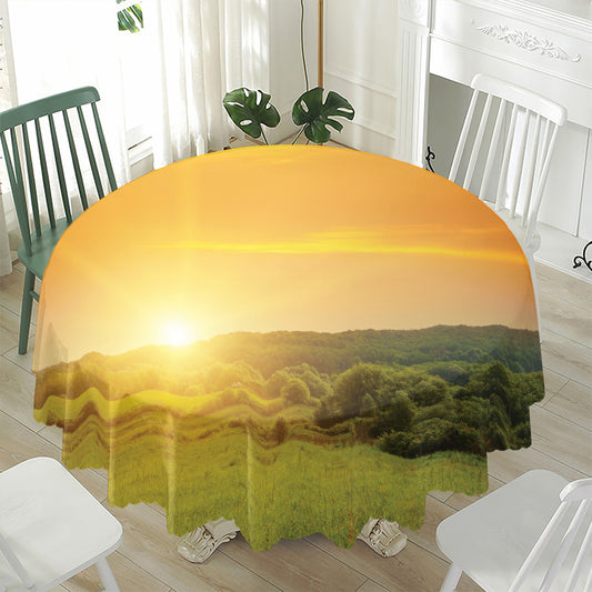 Sunrise Field Print Waterproof Round Tablecloth