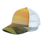 Sunrise Field Print White Mesh Trucker Cap