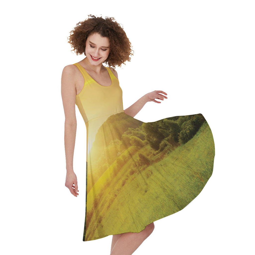 Sunrise Field Print Women's Sleeveless Dress