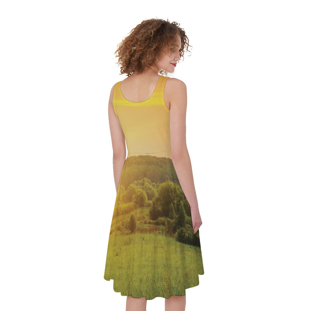 Sunrise Field Print Women's Sleeveless Dress