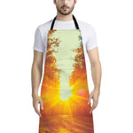 Sunrise Forest Print Bib Apron With Pocket