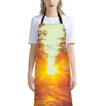 Sunrise Forest Print Bib Apron With Pocket
