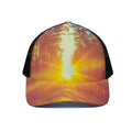 Sunrise Forest Print Black Mesh Trucker Hat