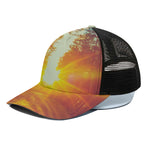 Sunrise Forest Print Black Mesh Trucker Cap