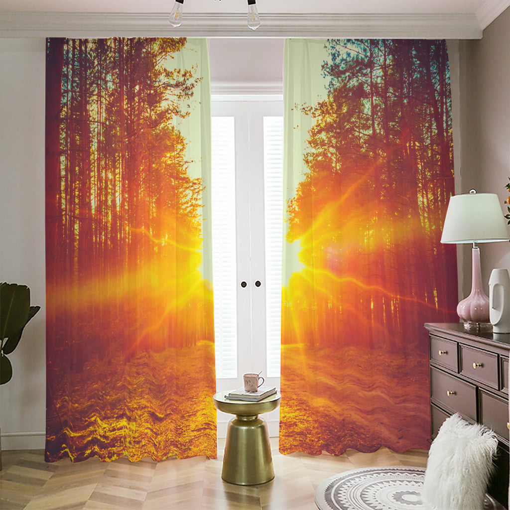 Sunrise Forest Print Blackout Pencil Pleat Curtains