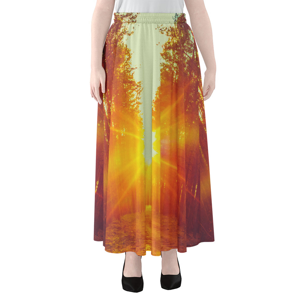 Sunrise Forest Print Chiffon Maxi Skirt