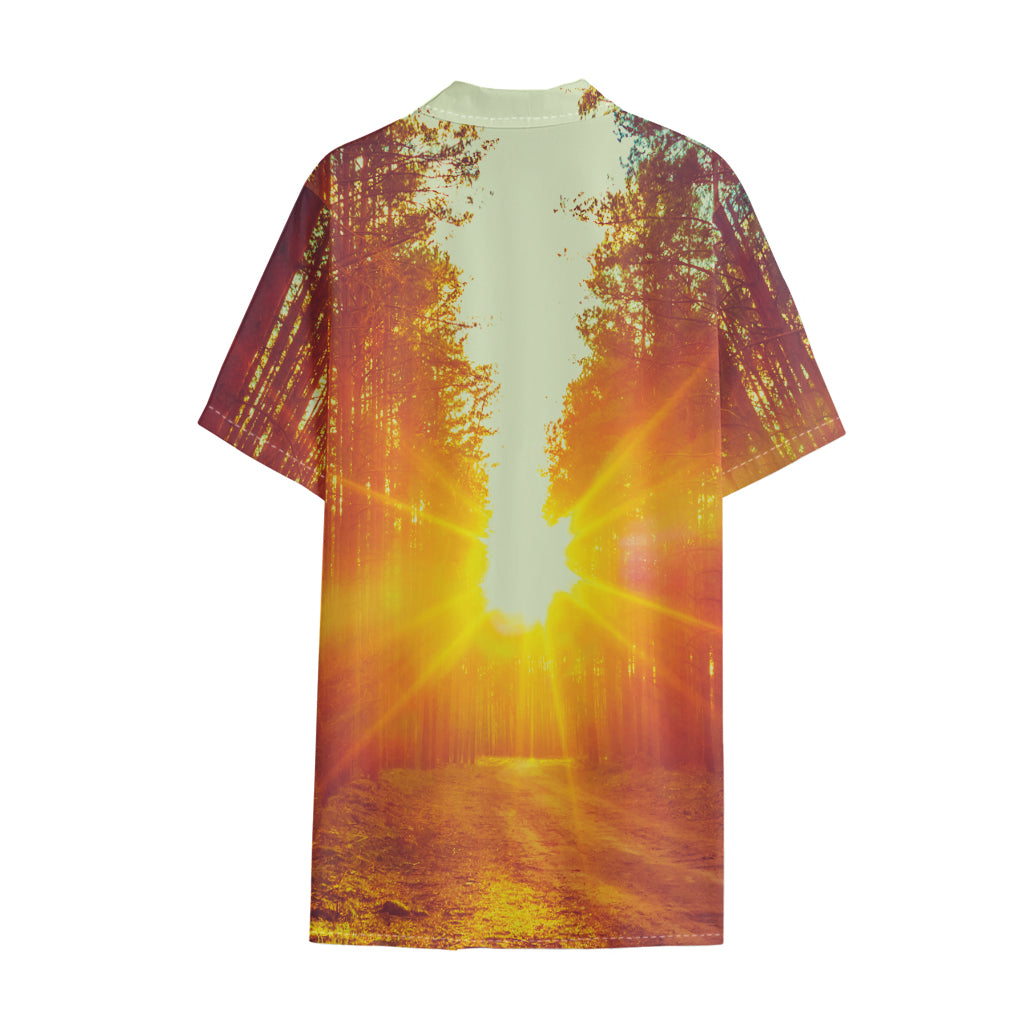 Sunrise Forest Print Cotton Hawaiian Shirt