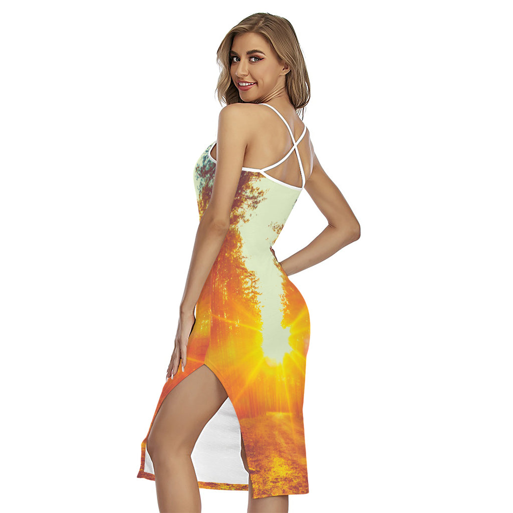 Sunrise Forest Print Cross Back Cami Dress