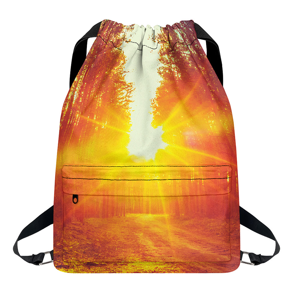 Sunrise Forest Print Drawstring Backpack