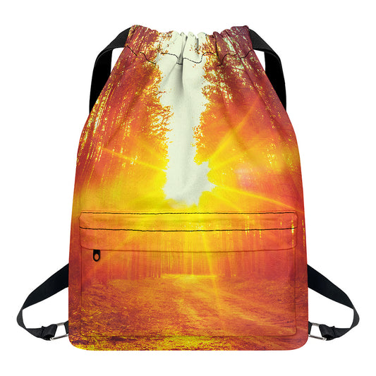 Sunrise Forest Print Drawstring Backpack