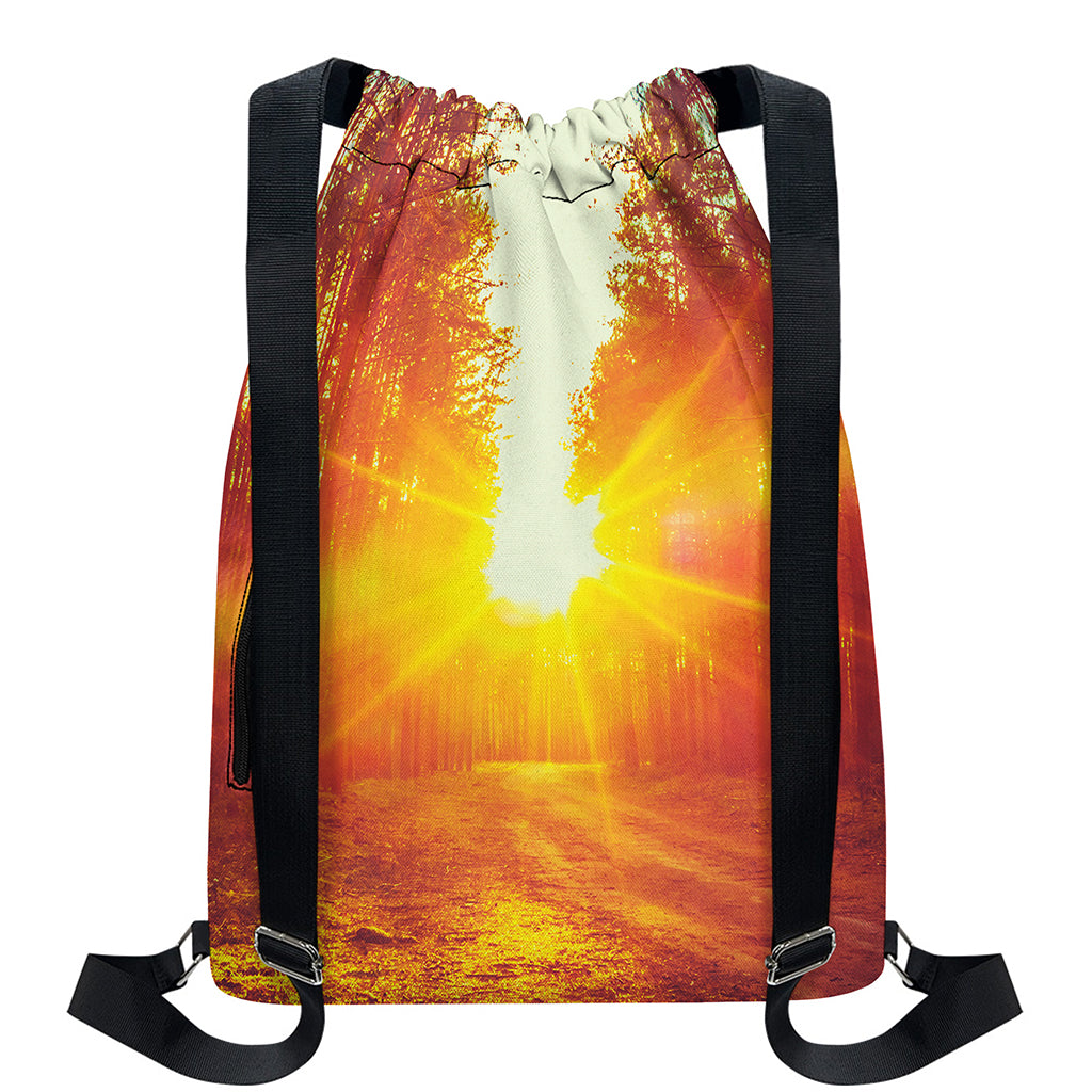 Sunrise Forest Print Drawstring Backpack