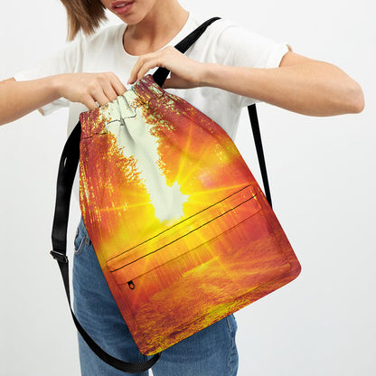 Sunrise Forest Print Drawstring Backpack
