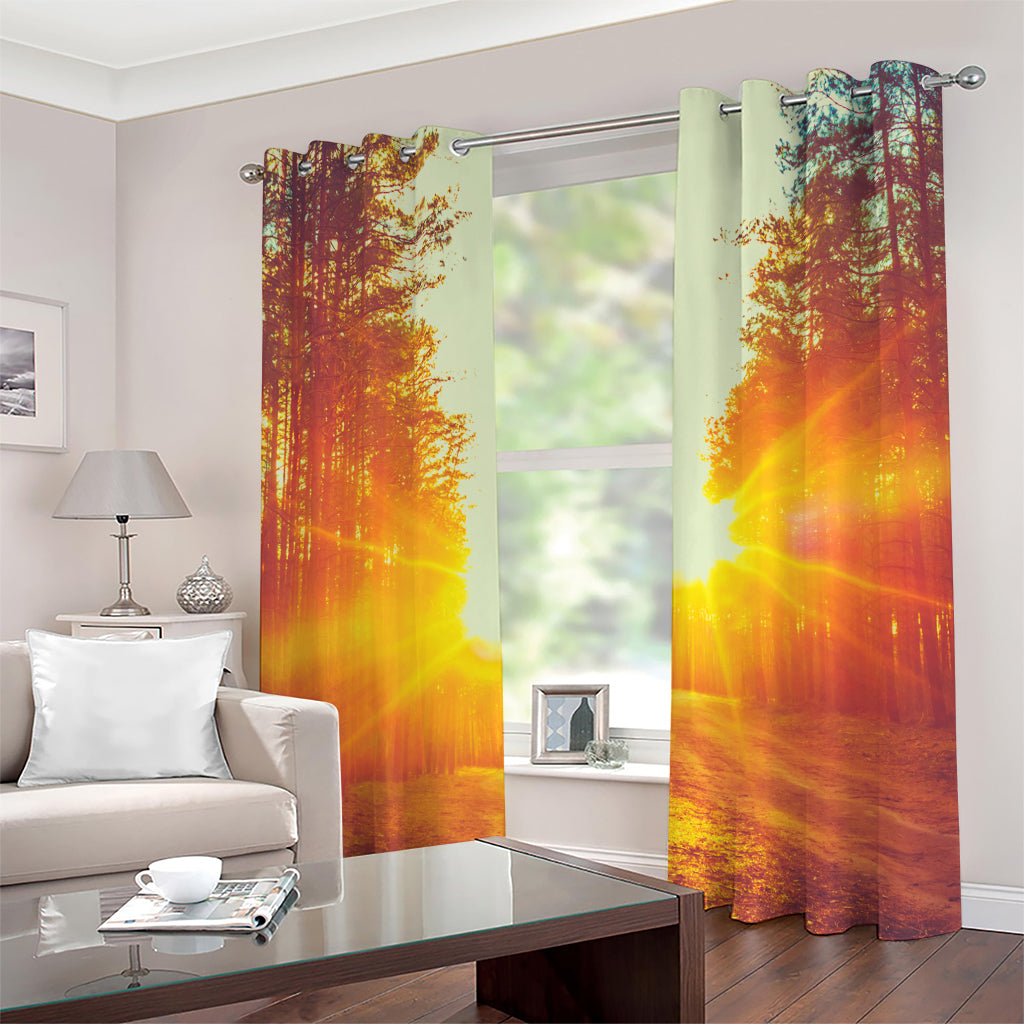 Sunrise Forest Print Grommet Curtains
