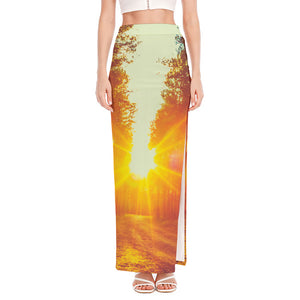 Sunrise Forest Print High Slit Maxi Skirt