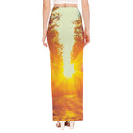 Sunrise Forest Print High Slit Maxi Skirt