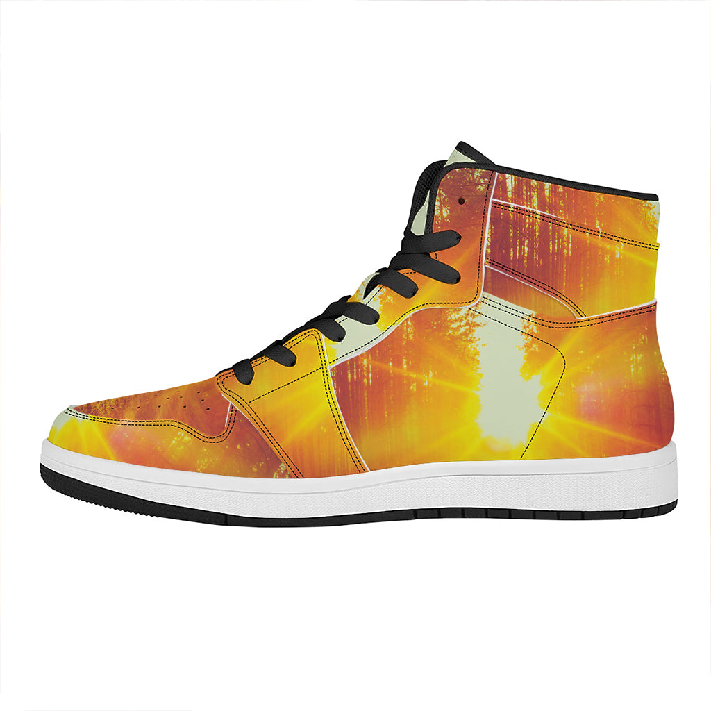 Sunrise Forest Print High Top Leather Sneakers