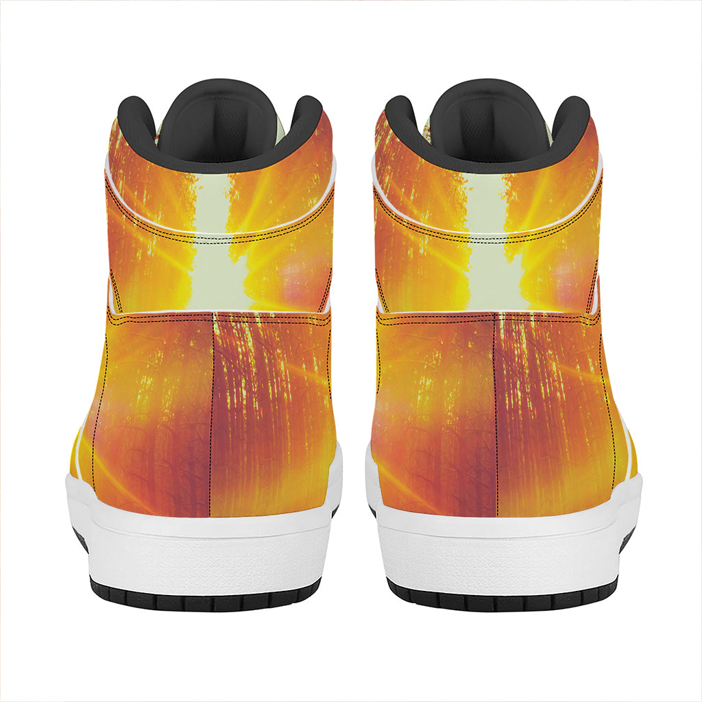 Sunrise Forest Print High Top Leather Sneakers