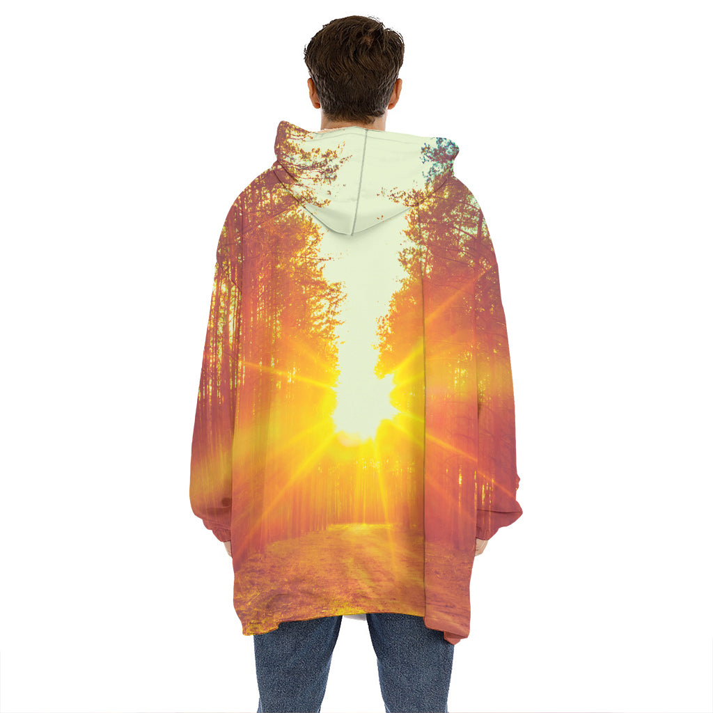 Sunrise Forest Print Hoodie Blanket