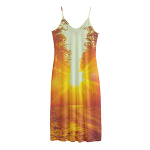 Sunrise Forest Print Jersey Midi Cami Dress