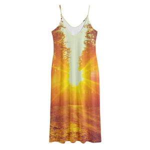 Sunrise Forest Print Jersey Midi Cami Dress