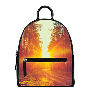 Sunrise Forest Print Leather Backpack