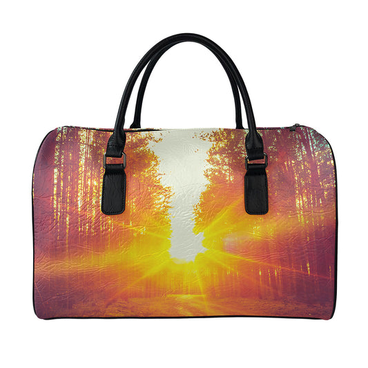 Sunrise Forest Print Leather Duffle Bag