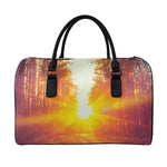 Sunrise Forest Print Leather Duffle Bag
