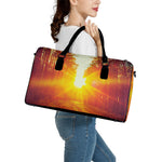 Sunrise Forest Print Leather Duffle Bag