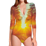 Sunrise Forest Print Long Sleeve Swimsuit