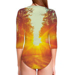 Sunrise Forest Print Long Sleeve Swimsuit