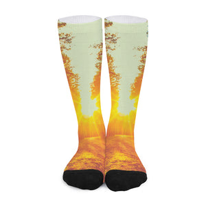 Sunrise Forest Print Long Socks