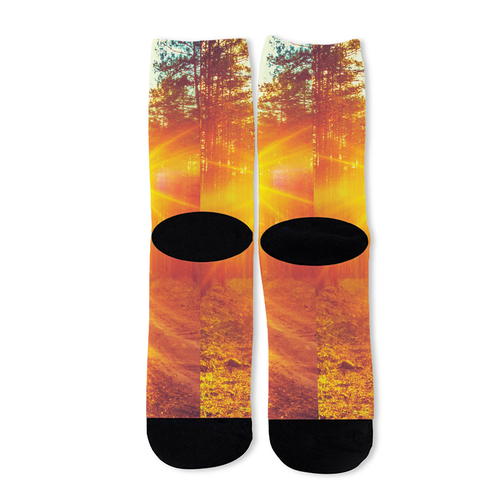 Sunrise Forest Print Long Socks