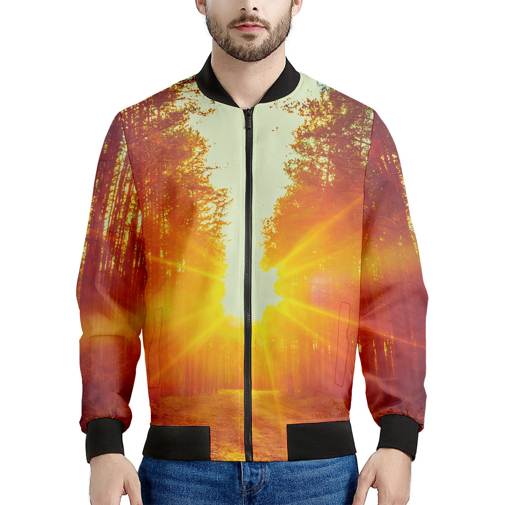 Sunrise Forest Print Men's Bomber Jacket