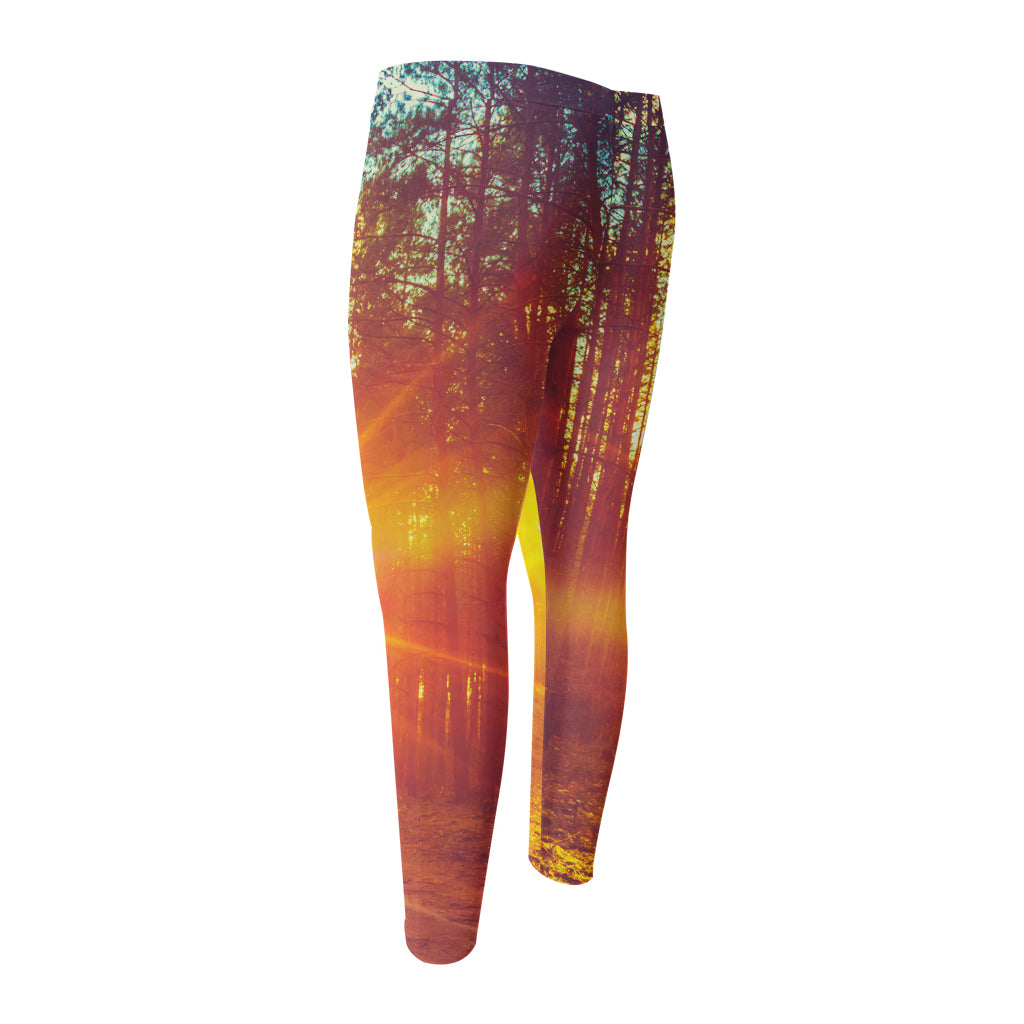 Sunrise Forest Print Men's Compression Pants