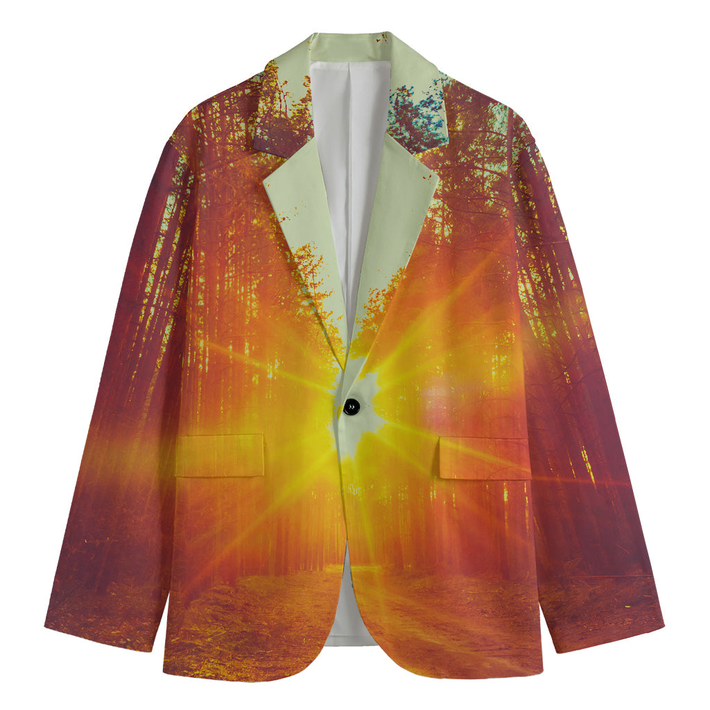 Sunrise Forest Print Men's Cotton Blazer