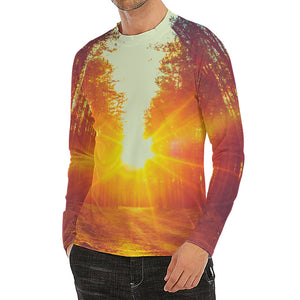 Sunrise Forest Print Men's Long Sleeve Rash Guard