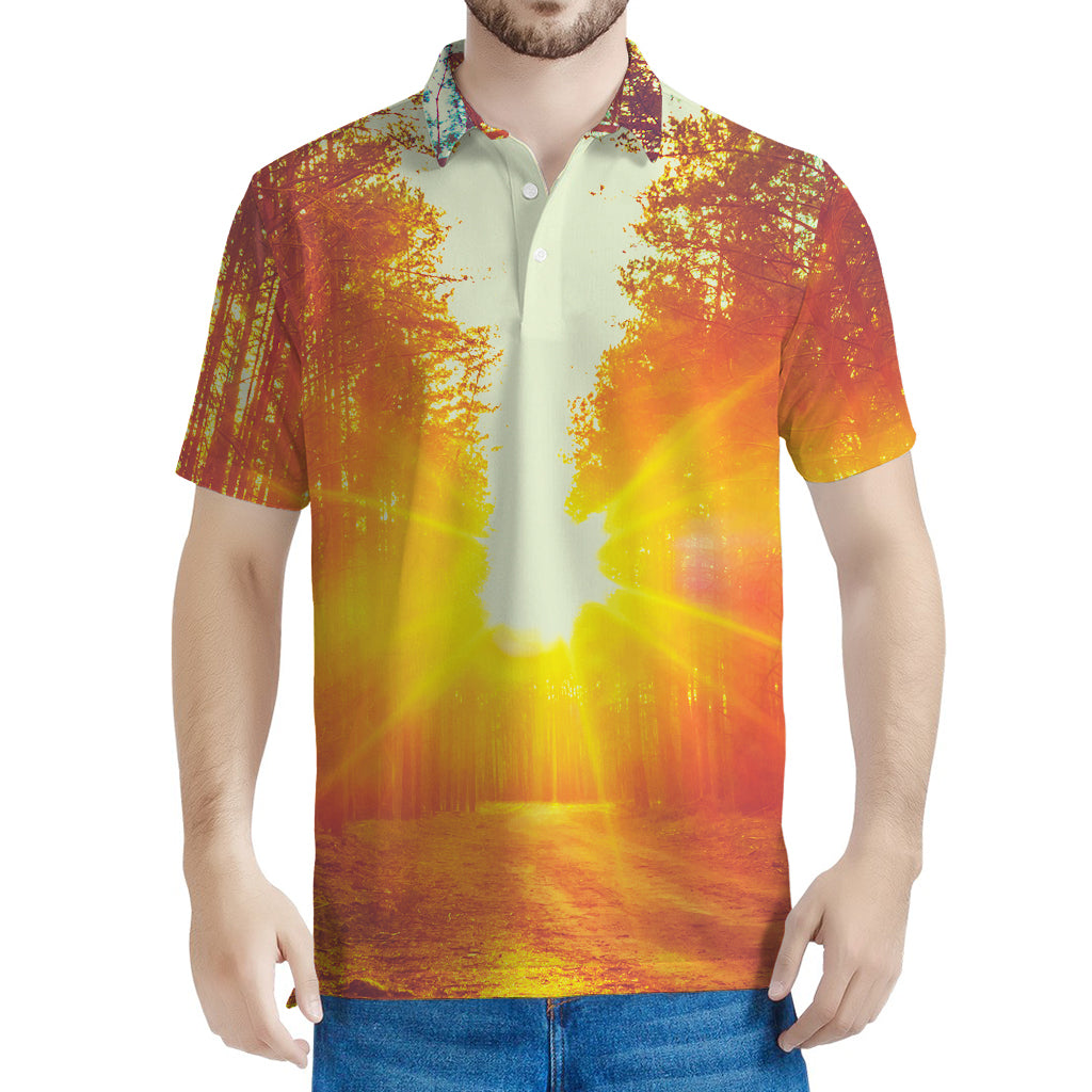 Sunrise Forest Print Men's Polo Shirt
