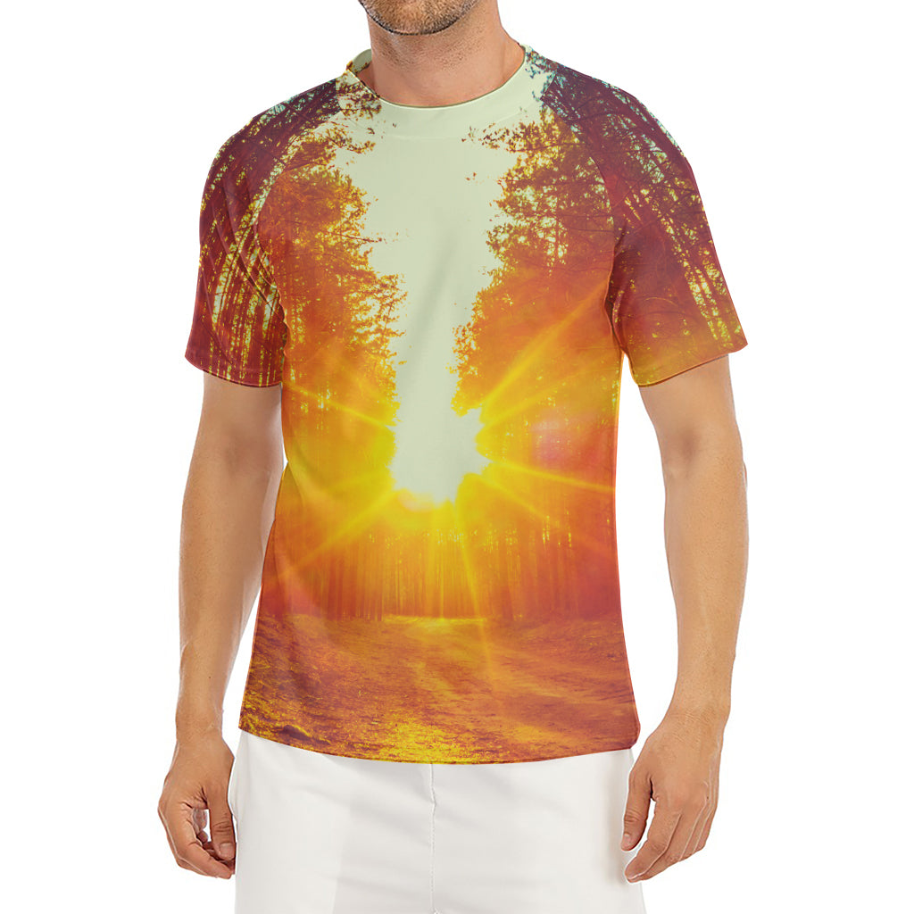 Sunrise Forest Print Men's Short Sleeve Rash Guard