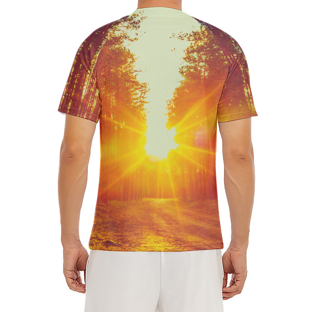 Sunrise Forest Print Men's Short Sleeve Rash Guard