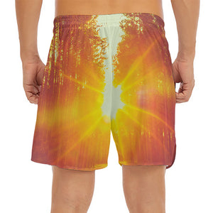 Sunrise Forest Print Men's Split Running Shorts