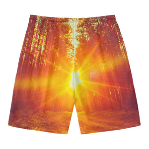 Sunrise Forest Print Men's Swim Trunks