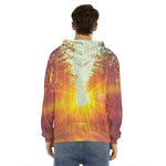 Sunrise Forest Print Men's Velvet Pullover Hoodie