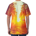 Sunrise Forest Print Men's Velvet T-Shirt