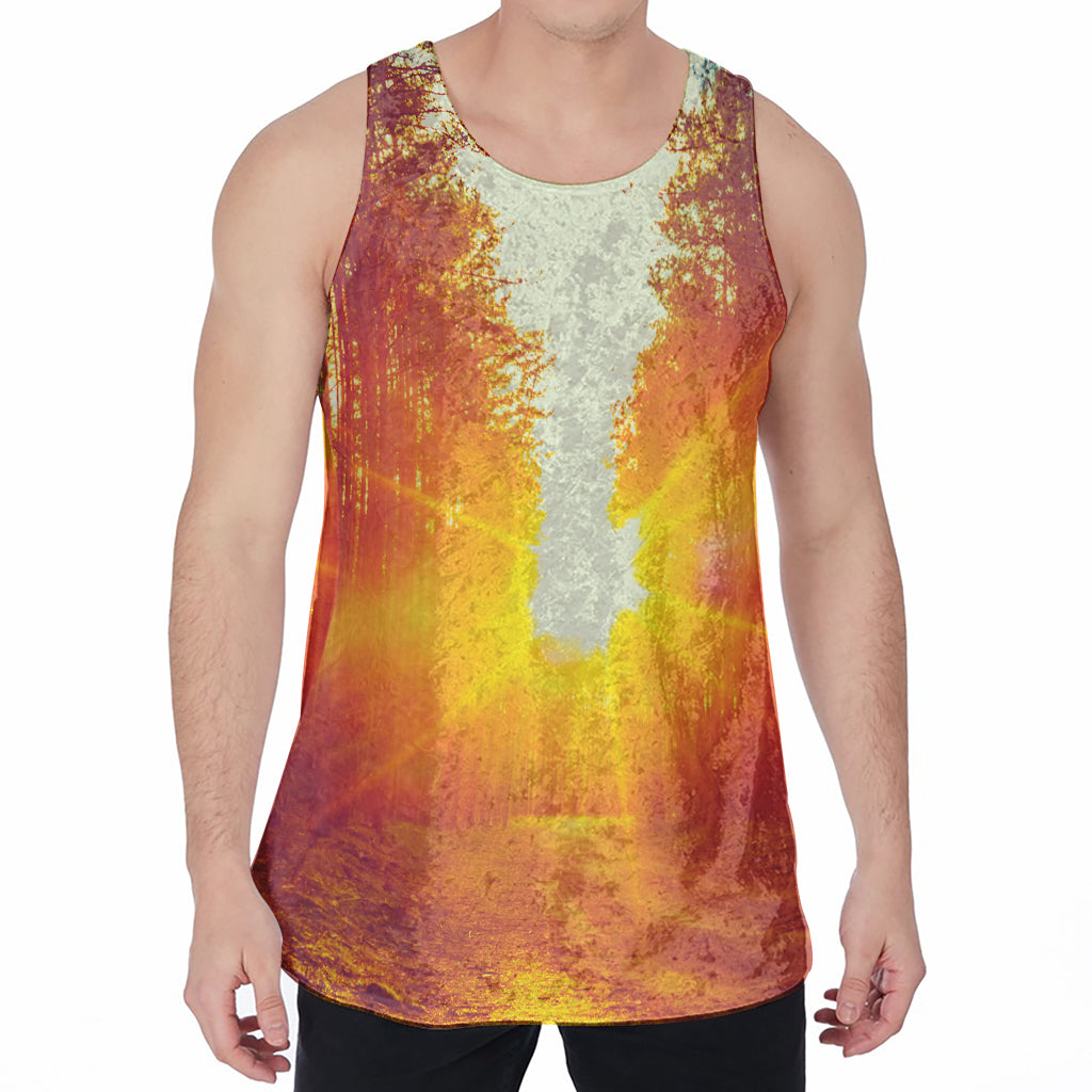 Sunrise Forest Print Men's Velvet Tank Top