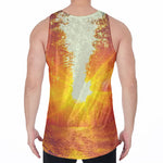 Sunrise Forest Print Men's Velvet Tank Top