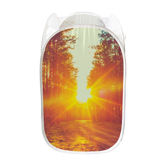 Sunrise Forest Print Mesh Laundry Hamper