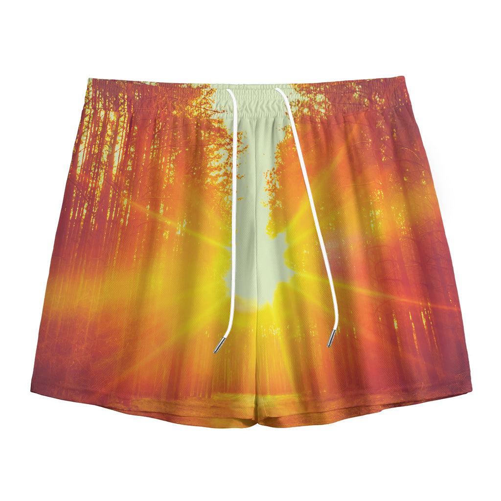 Sunrise Forest Print Mesh Shorts